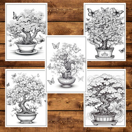Carte de colorat pentru adulti, 50 de ilustratii, Bonsai, 106 pagini [5]