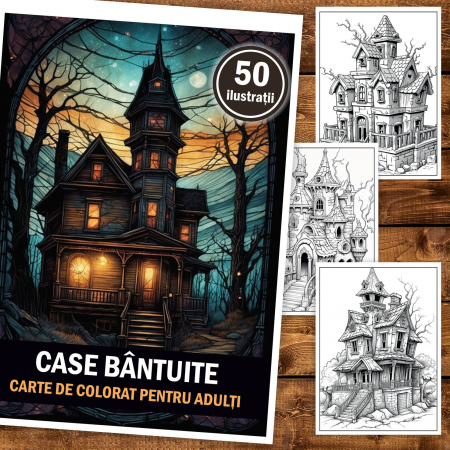 Carte de colorat pentru adulti, 50 de ilustratii, Case bantuite, 106 pagini [1]