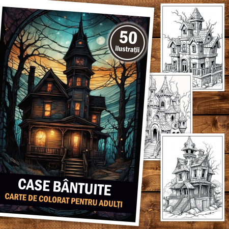 Carte de colorat pentru adulti, 50 de ilustratii, Case bantuite, 106 pagini [1]