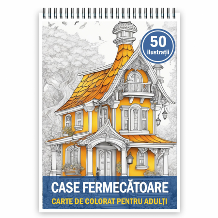 Carti de colorat antistres pentru adulti - Carte de colorat pentru adulti, 50 de ilustratii, Case fermecatoare, 106 pagini