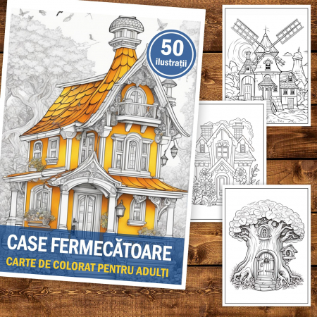 Carte de colorat pentru adulti, 50 de ilustratii, Case fermecatoare, 106 pagini [1]