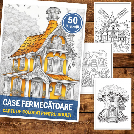 Carte de colorat pentru adulti, 50 de ilustratii, Case fermecatoare, 106 pagini [1]