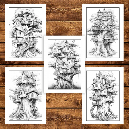 Carte de colorat pentru adulti, 50 de ilustratii, Case in copac, 106 pagini [3]