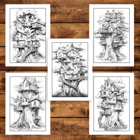Carte de colorat pentru adulti, 50 de ilustratii, Case in copac, 106 pagini [3]