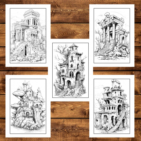 Carte de colorat pentru adulti, 50 de ilustratii, Case in ruine, 106 pagini [5]