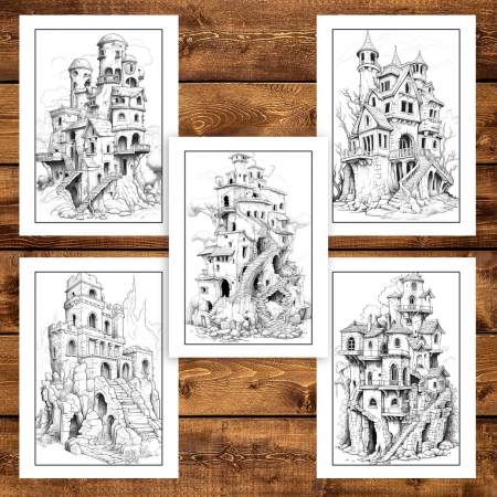 Carte de colorat pentru adulti, 50 de ilustratii, Case in ruine, 106 pagini [3]