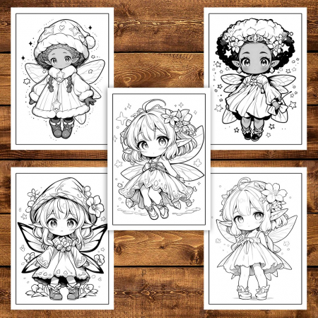 Carte de colorat pentru adulti, 50 de ilustratii Chibi Fairy Girls, 106 pagini [3]