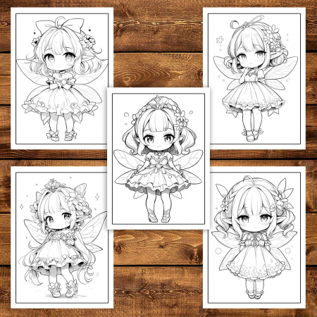 Carte de colorat pentru adulti, 50 de ilustratii Chibi Fairy Girls, 106 pagini [4]