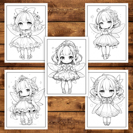 Carte de colorat pentru adulti, 50 de ilustratii Chibi Fairy Girls, 106 pagini [4]