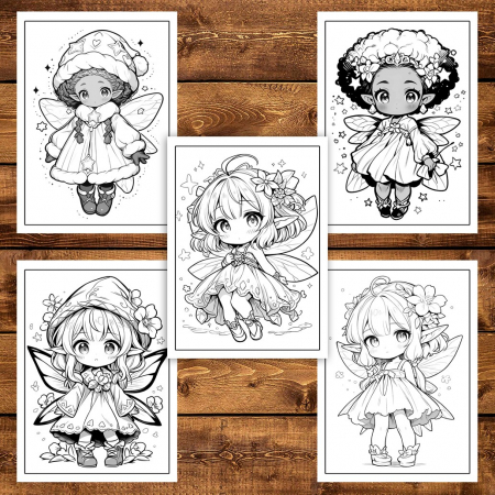 Carte de colorat pentru adulti, 50 de ilustratii Chibi Fairy Girls, 106 pagini [3]