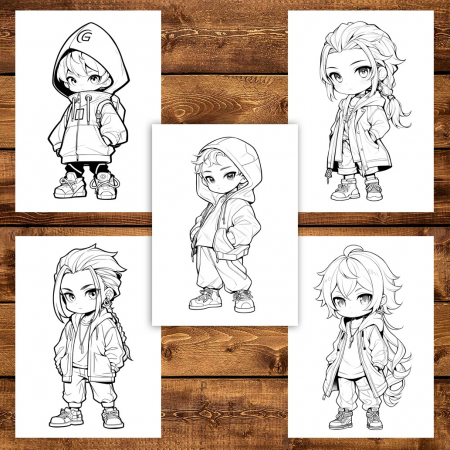 Carte de colorat pentru adulti, 50 de ilustratii Chibi Street Boys, 106 pagini [4]
