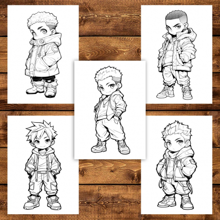 Carte de colorat pentru adulti, 50 de ilustratii Chibi Street Boys, 106 pagini [3]