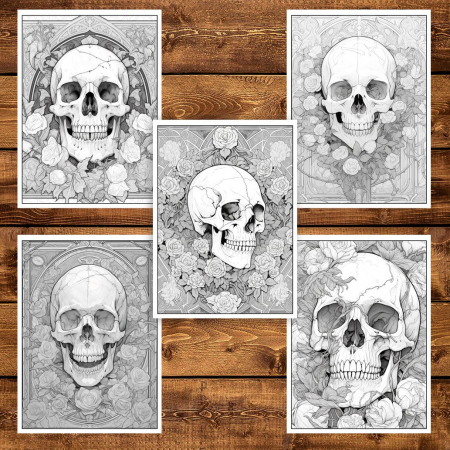 Carte de colorat pentru adulti, 50 de ilustratii, Cranii Florale, 106 pagini [4]
