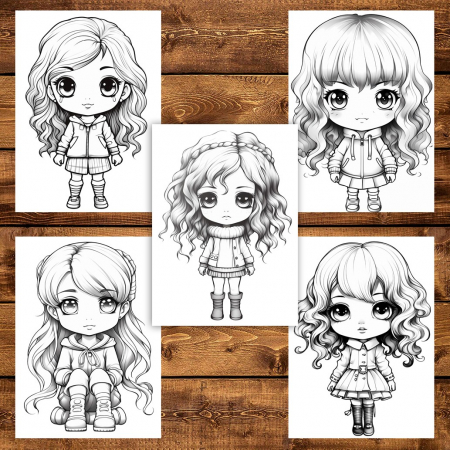 Carte de colorat pentru adulti, 50 de ilustratii Cute Chibi Girls, 106 pagini [3]