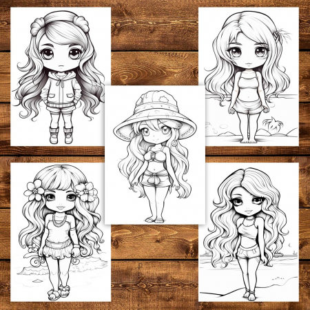 Carte de colorat pentru adulti, 50 de ilustratii Cute Chibi Girls, 106 pagini [4]