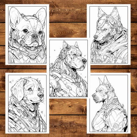 Carte de colorat pentru adulti, 50 de ilustratii, Cyborg Dogs, 106 pagini [5]
