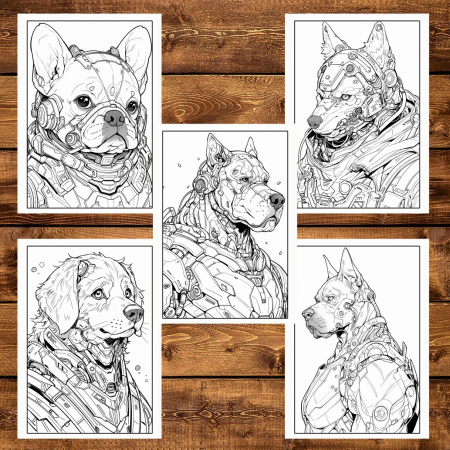 Carte de colorat pentru adulti, 50 de ilustratii, Cyborg Dogs, 106 pagini [5]