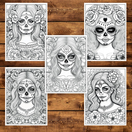 Carte de colorat pentru adulti, 50 de ilustratii, Dia de Los Muertos - Volumul I, 106 pagini [3]