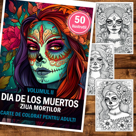Carte de colorat pentru adulti, 50 de ilustratii, Dia de Los Muertos - Volumul I, 106 pagini [1]