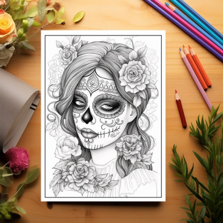Carte de colorat pentru adulti, 50 de ilustratii, Dia de Los Muertos - Volumul II, 106 pagini [2]