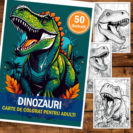 Carte de colorat pentru adulti, 50 de ilustratii, Dinozauri, 106 pagini [1]