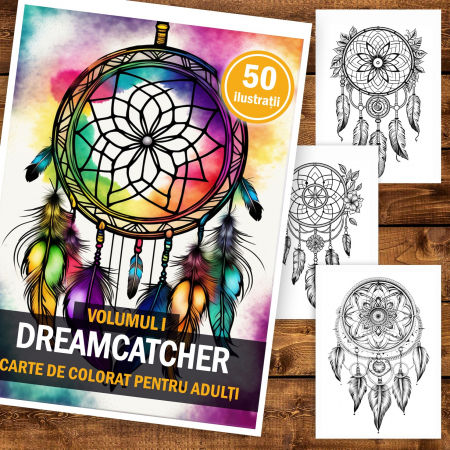 Carte de colorat pentru adulti, 50 de ilustratii, Dreamcatcher - Volumul I, 106 pagini [1]