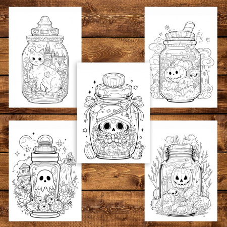 Carte de colorat pentru adulti, 50 de ilustratii, Halloween pufos - Volumul I, 106 pagini [4]