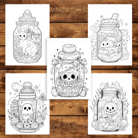 Carte de colorat pentru adulti, 50 de ilustratii, Halloween pufos - Volumul I, 106 pagini [4]