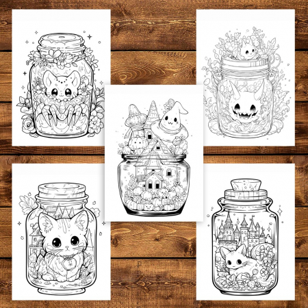 Carte de colorat pentru adulti, 50 de ilustratii, Halloween pufos - Volumul II, 106 pagini [4]