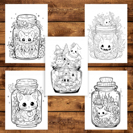 Carte de colorat pentru adulti, 50 de ilustratii, Halloween pufos - Volumul II, 106 pagini [4]