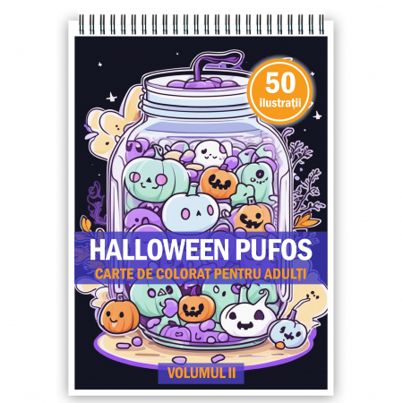 Diverse carti de colorat - Carte de colorat pentru adulti, 50 de ilustratii, Halloween pufos - Volumul II, 106 pagini