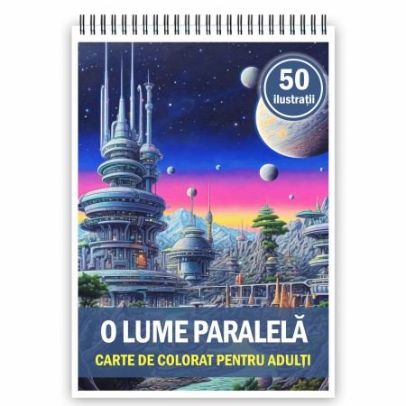 Carti de colorat cu peisaje - Carte de colorat pentru adulti, 50 de ilustratii, O lume paralela, 106 pagini