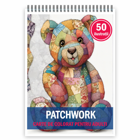 Carti de colorat antistres pentru adulti - Carte de colorat pentru adulti, 50 de ilustratii, Patchwork, 106 pagini