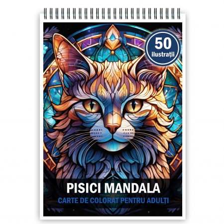 Carti de colorat Bestseller #1 - Carte de colorat pentru adulti, 50 de ilustratii Pisici Mandala, 106 pagini