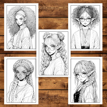 Carte de colorat pentru adulti, 50 de ilustratii Sassy Elf Girls - Volumul I, 106 pagini [4]
