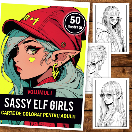 Carte de colorat pentru adulti, 50 de ilustratii Sassy Elf Girls - Volumul I, 106 pagini [1]