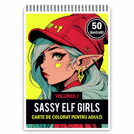 Carti de colorat antistres pentru adulti - Carte de colorat pentru adulti, 50 de ilustratii Sassy Elf Girls - Volumul I, 106 pagini