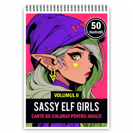Fete Anime - Carte de colorat pentru adulti, 50 de ilustratii Sassy Elf Girls - Volumul II, 106 pagini