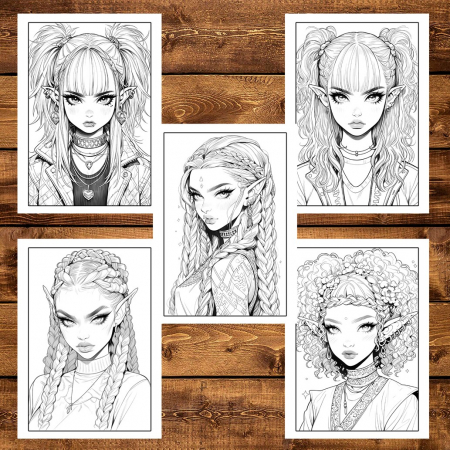 Carte de colorat pentru adulti, 50 de ilustratii Sassy Elf Girls - Volumul II, 106 pagini [5]