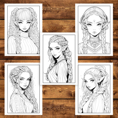 Carte de colorat pentru adulti, 50 de ilustratii Sassy Elf Girls - Volumul II, 106 pagini [4]