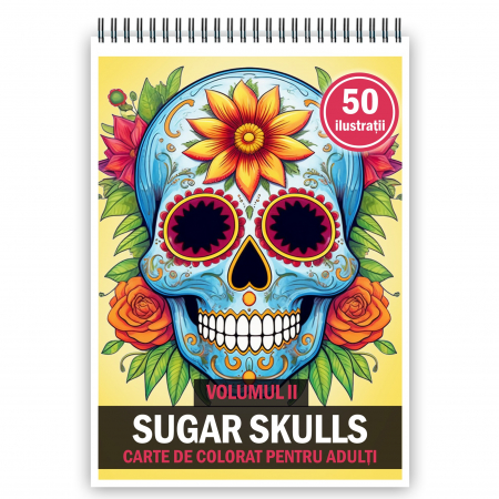 Carti de colorat Horror - Carte de colorat pentru adulti, 50 de ilustratii, Sugar Skulls - Volumul II, 106 pagini
