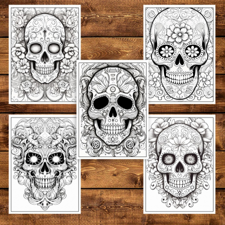 Carte de colorat pentru adulti, 50 de ilustratii, Sugar Skulls - Volumul II, 106 pagini [3]