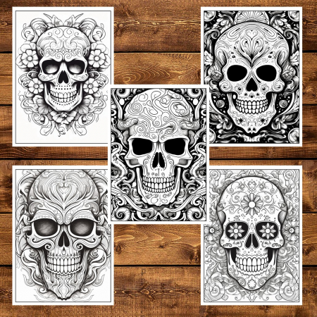 Carte de colorat pentru adulti, 50 de ilustratii, Sugar Skulls - Volumul II, 106 pagini [5]