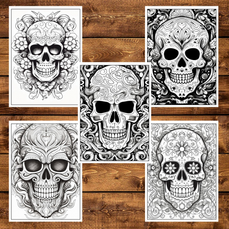 Carte de colorat pentru adulti, 50 de ilustratii, Sugar Skulls - Volumul III, 106 pagini [5]