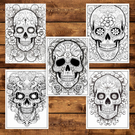 Carte de colorat pentru adulti, 50 de ilustratii, Sugar Skulls - Volumul III, 106 pagini [3]