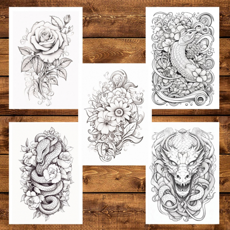 Carte de colorat pentru adulti, 50 de ilustratii, Tatuaje - Volumul I, 106 pagini [5]