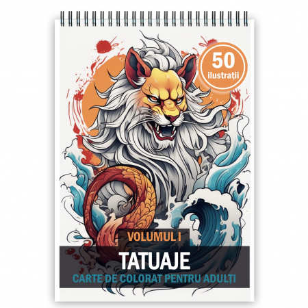 Diverse carti de colorat - Carte de colorat pentru adulti, 50 de ilustratii, Tatuaje - Volumul I, 106 pagini