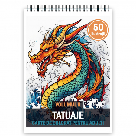 Diverse carti de colorat - Carte de colorat pentru adulti, 50 de ilustratii, Tatuaje - Volumul II, 106 pagini