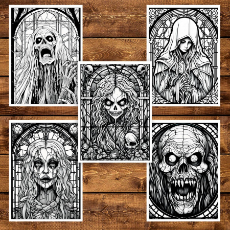 Carte de colorat pentru adulti, 50 de ilustratii, Vitralii Horror, 106 pagini [4]