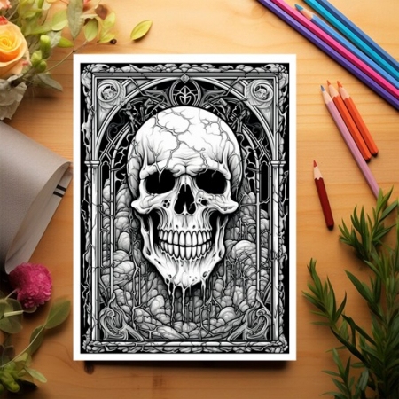 Carte de colorat pentru adulti, 50 de ilustratii, Vitralii Horror, 106 pagini [2]